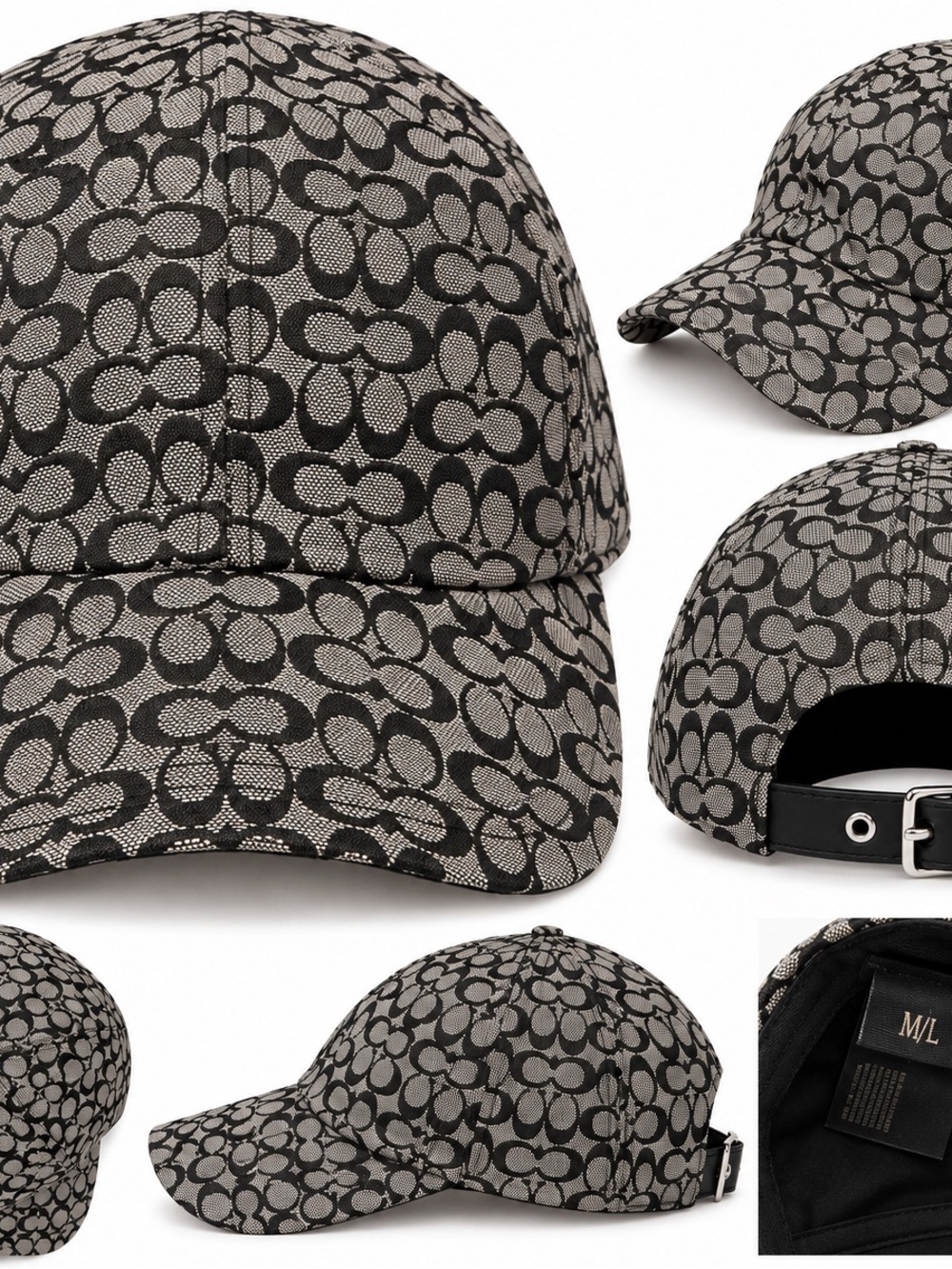 Mi Black & Gray Monogram Baseball Cap